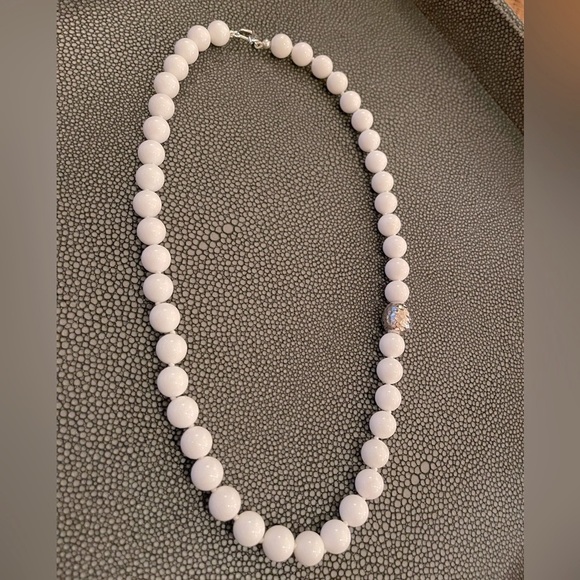 Simon Sebbag - White Jasper Beaded Necklace W/Silver Accent Bead - NWOT